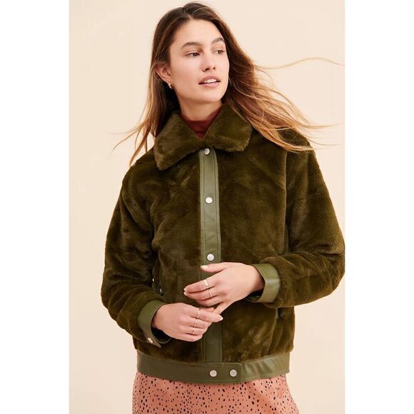 Anthropologie Avec Les Filles Verdant Faux Fur Jacket Size Small Greenc - Picture 1 of 8